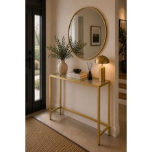 HADİD METAL DİZAYN Mat Gold Dresuar Füme Camlı Dekoratif Konsol 90X30X90 cm