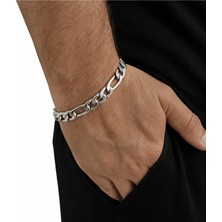 9,5 Mm. Figaro Gri Çelik Erkek Bileklik