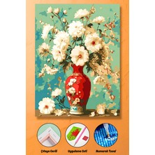 Hondep Çıtaya Gerili Elmas Boyama Seti 50X40CM Kırmızı Vazoda Çiçekler Diamond Painting Hobi