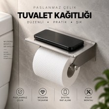 Telefon Standlı Raflı Paslanmaz Çelik Tuvalet Kağıdı Askısı-Kendinden Yapışkanlı Tuvalet Kağıdı Wc Kağıt Asacağı