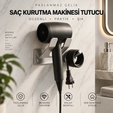 Paslanmaz Çelik Saç Kurutma Askısı Tutacağı, Yapışkanlı & Vidalı