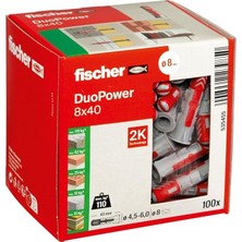 Duopower 8 x 40, Evrensel Dübel, Güçlü 2 Bileşenli Dübel, Beton, Tuğla, Taş, Alçı Yapı Plakaları Vb. Sabitlemek Için Plastik Dübel, Vidasız, 100 Adet