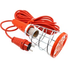 7,5 Metre Kablolu E27 Duylu Seyyar Lamba – 220V, Metal Kafesli, Fişli ve Anahtarlı