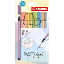 Pen 68 Pastellove - Keçe Uçlu Boya Kalemi - 12'li Paket - Çeşitli Renkler
