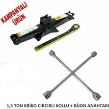 Kaldırma Krikosu 1,5 Ton Kapasite Makas Cırcır Otomatik Kollu Kriko + 4 Lü Bijon Anahtarı