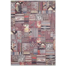 Ayrex 130X190 cm Biskupiec Bordo Patchwork Yün El Dokuma Modern Geometrik Etnik Eskitme Desenli Boh
