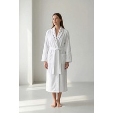 Anılsan Şalyaka Bornoz Beyaz, Kalp Nakış %100 Pamuk Unisex Spa Için Ideal Kadın