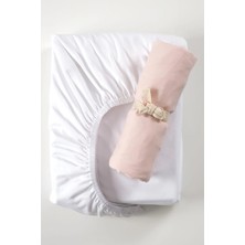 Tiny Lamb Organik Beyaz - Pembe Renk Lastikli Bebek Çarşafı 60X120CM - 2 Adet