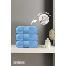 3'lü Mavi Süper Soft Bordürlü El Havlusu - 50x90 Cm, 250 Gr, %100 Pamuk, Spa Ve Otel Havlusu