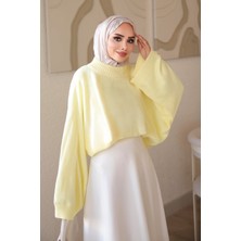 İmaj Butik Sarı Yarasa Kol Oversize Triko Kazak
