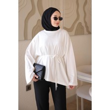 İmaj Butik Ekru Bel Bağlamalı Asimetrik Kesim Tunik