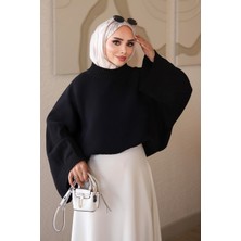 İmaj Butik Siyah Yarasa Kol Oversize Triko Kazak