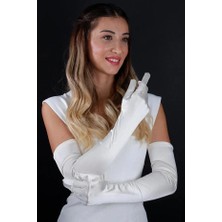 Hayalperest Boncuk Uzun Düğün Gelin Opera  55 cm Eldiveni Nikah Kına Için Özel Abiye Saten Eldiven