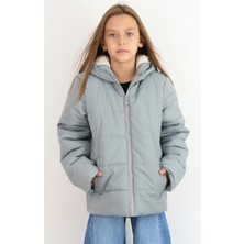 Kabancı Kız Çocuk Mont Iç Kısmı Peluş Kapüşonlu Fermuarlı 6-9 Yaş , Açık Gri