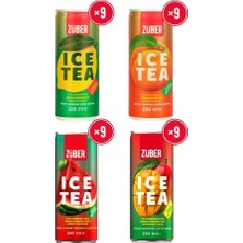 Züber Ice Tea Soğuk Çay Deneme Paketi 250ML x 36 Adet (Limon, Şeftali, Karpuz&nane, Mango)