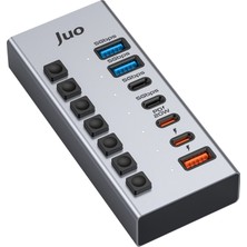 Juo Usb-A 7 Portlu Anahtarlı 3*usb-A 4*type-C 5gbps Pd Hızlı Şarj Destekli USB 3.1 Çoklayıcı Dönüştürücü Hub