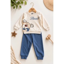 Dinamik çocuk Erkek Bebek Teddy Bear Oyuncak Ayı Ön-Arka Baskılı 2'li Eşofman Takımı – Mevsimlik 2iplik Alt Üst Takım 3-6-9-12AYLIK
