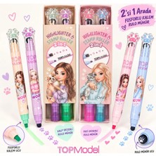 Ylvi TOPModel 2'li Fosforlu Kalem ve Rulo Mühür Seti 2'si 1 Arada Kalp ve Pati Desenli