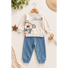 Dinamik çocuk Erkek Bebek Teddy Bear Oyuncak Ayı Ön-Arka Baskılı 2'li Eşofman Takımı – Mevsimlik 2iplik Alt Üst Takım 3-6-9-12AYLIK