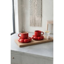 Mithra Life 2 Adet 95 ml Papatya Şekilli Seramik Kırmızı Türk Kahvesi Fincan Takımı MIT1351