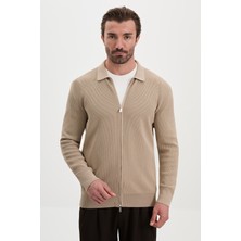 MCR Düz Slim Fit Gömlek Yaka Fermuarlı Pamuk Erkek Triko Hırka