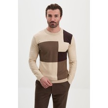 MCR Parça Desenli Slim Fit Bisiklet Yaka Kaşmir Erkek Triko Kazak