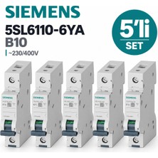 Siemens 5SL6110-6YA 1 Fazlı 10 Amper B Tipi Çabuk Karakterli 6ka Otomatik Sigorta 5'li
