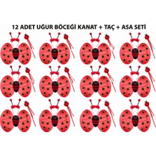 Royaleks Uğur Böceği Kostüm Seti - Kanat Taç Asa 3 Parça 12 Adet