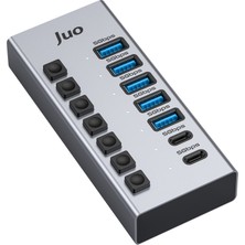 Juo Usb-A 7 Portlu Anahtarlı 5*usb-A 2*type-C 5gbps USB 3.1 Çoklayıcı Dönüştürücü Hub