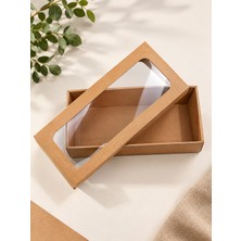 23X9X6 cm Pencereli Asetatlı Kraft Kutu - Çikolata, Lokum, Kurabiye ve Hediyelik Sunum Kutusu-10 Adet