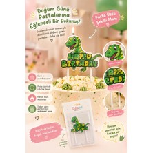 Balonevi Dinozor Figürlü Happy Birthday Pasta Mumu – Sevimli Dino Tema Pasta Süsü ve Mumu (Tek Parça)