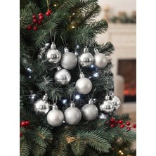 Partyora 12'li Lüks Mini Gümüş Yılbaşı Ağacı Süs Seti