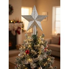 Partyora Simli Gümüş Yılbaşı Ağacı Tepe Yıldızı - 24 cm