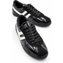 İx Leao Kadın Parlak Rugan Beyaz Şeritli Düşük Taban Bağcıklı Günlük Spor Sneaker Ayakkabı