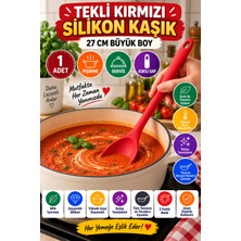 Open City Tekli Kırmızı Büyük Boy Silikon Kaşık 27 cm Mutfak Yemek Pişirme ve Servis Kaşığı Evde Kullanım Için