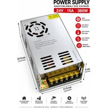 Dila’s Home 24V 15 Amper | 360 Watt | Trafo, Led, Otomasyon, Güvenlik Sistemleri, Makine Ekipmanları, Elektronik Kullanımı | Kalın Kasa Fan'lı Trafo |
