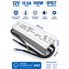 Dila’s Home 12V 12,5 Amper | 150 Watt | LED Trafosu | İP67 Dış Ortam Trafosu | Yağmur, Toz Nem Dayanıklı |