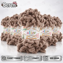Alize Puff - 329 Sütlü Kahve - 5'li Paket x 100GR / 9 Metre / Parmak Örgü Ipi / Battaniye,şal,şapka,bere,yastık Kılıfı,paspas