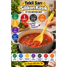 Open City Tekli Sarı Büyük Boy Silikon Kaşık 27 cm Mutfak Yemek Pişirme ve Servis Kaşığı Sunum ve Pişirme Için