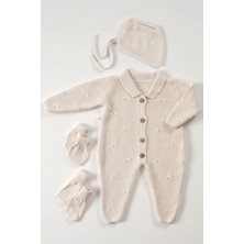 Tiny Lamb Premium Unisex 4 Parça Bebek Özel Örgü Triko Tulum ve Hastane Çıkışı Seti - 0-3 Ay