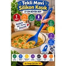 Open City Tekli Mavi Büyük Boy Silikon Kaşık 27 cm Mutfak Yemek Pişirme ve Servis Kaşığı Sunum ve Pişirme Için