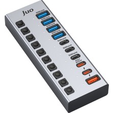 Juo Usb-A 10 Portlu Anahtarlı 5*usb-A 5*type-C 5gbps Pd Hızlı Şarj Destekli USB 3.1 Çoklayıcı Dönüştürücü Hub