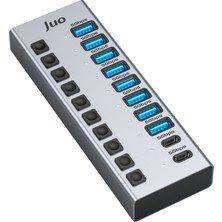 Juo Usb-A 10 Portlu Anahtarlı 8*usb-A 2*type-C 5gbps USB 3.1 Çoklayıcı Dönüştürücü Hub