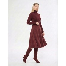 Trendparis Midi Boy Süet Kloş Etek Bordo