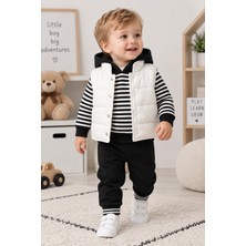 Bilge Trend Erkek Bebek Çizgili Kapüşonlu Sweat , Şişme Yelek , Pantolon 3 Parça Kışlık Takım
