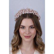 Hayalperest Boncuk Çiçekli ve Incili Gelin Tacı Kına Nişan Nikah Saç Aksesuarı