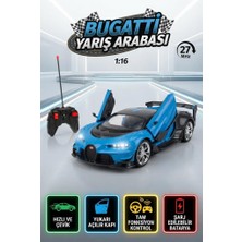 Farbu Oyuncak Bugatti Uzaktan Kumandalı 6 Fonksiyonlu Işıklı Kapılar Açılır Kapanır 1:16 Ölçekli Mavi Model Araba