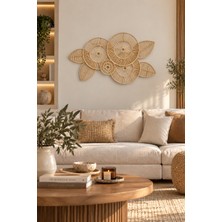 Naturel Dekor Doğal Rattan Yaprak Güneş Detaylı Duvar Dekoru, Duvar Süsü 90X53 Cm, Iskandinav, Modern, Bohem