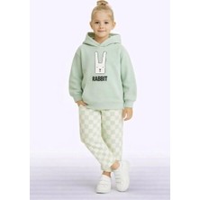 Ay Kids Çocuk Kapüşonlu Rabbit Desenli 3 Iplik Şardonlu Eşofman Takımı (5-8 Yaş) 10761-Y