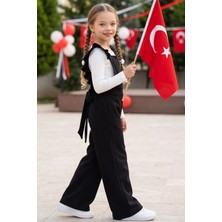 Parla Kids Kız Çocuk Berlin Siyah Pamuklu Fırfırlı Bağlama Detaylı Salopet Tulum 29 Ekim Gösteri Kıyafeti
